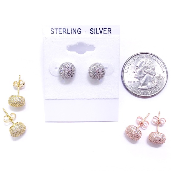 Sterling Silver ICED OUT PAVE BUBBLE STUD EARRINGS - Picture 1 of 8